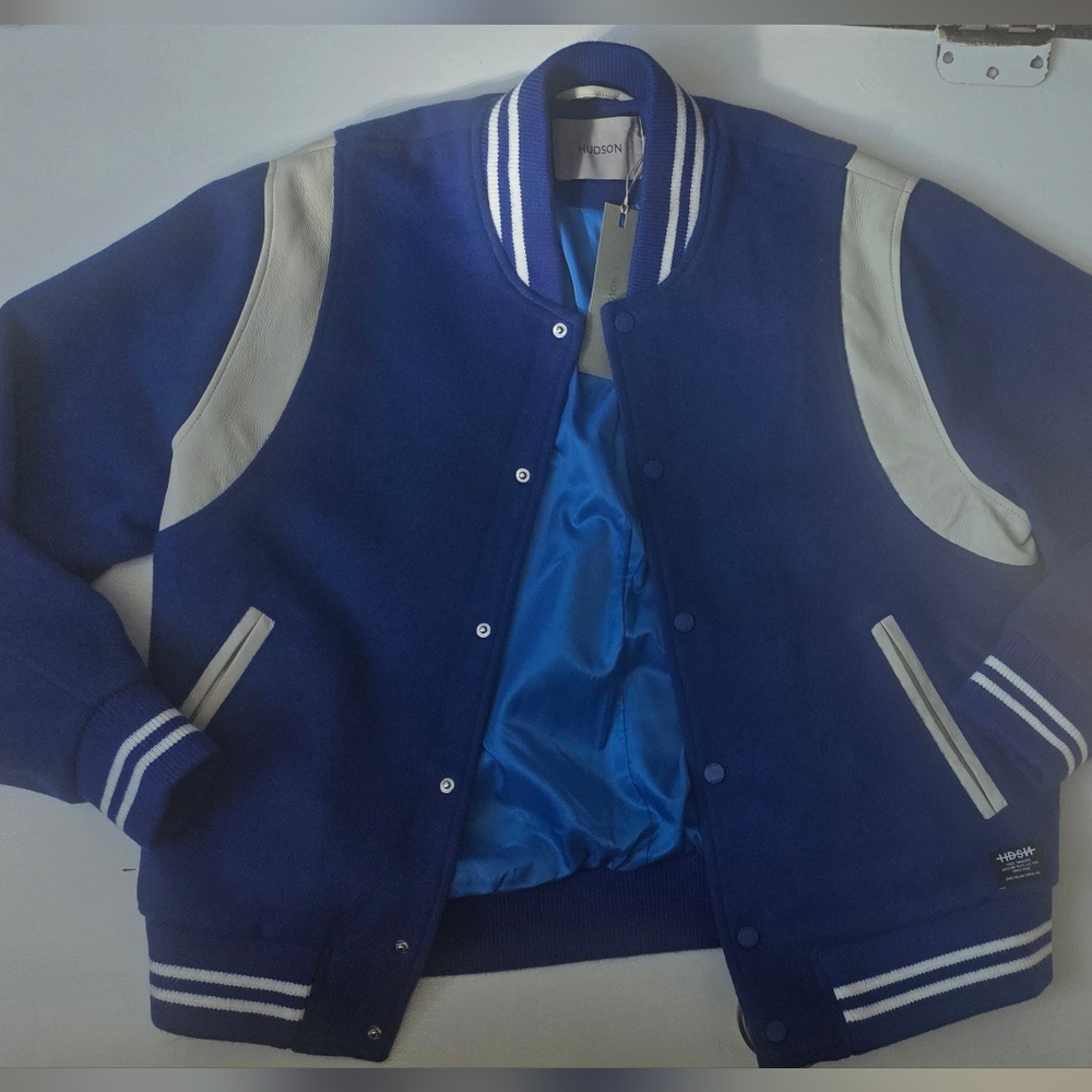 Hudson Jeans Blue and Gray Bomber Jacket